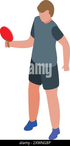 Giovane atleta che gioca a ping pong illustrazione isometrica Illustrazione Vettoriale