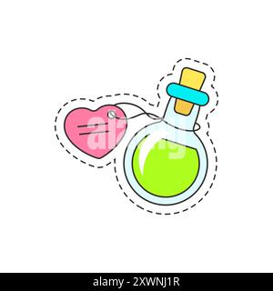 Illustrazione vettoriale di un adesivo di pozione d'amore, ideale per temi romantici e fantasiosi. Illustrazione Vettoriale