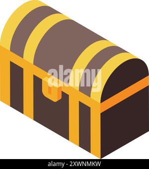 Scrigno chiuso in legno con dettagli dorati che contengono oggetti preziosi Illustrazione Vettoriale