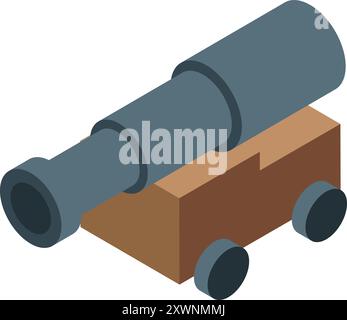 icona isometrica 3d di un cannone usato per sparare proiettili su lunghe distanze Illustrazione Vettoriale