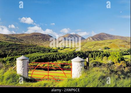 La Mourne Mountains, County Down, Irlanda del Nord. A sud di La Valle Trassey Tollymore e Forest Park a Slieve Bearnagh Foto Stock