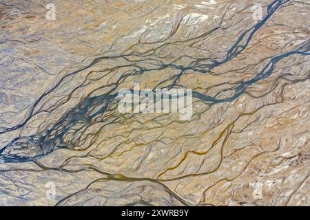 Vista aerea sul delta del fiume a Skansbukta nell'esterno Billefjorden / Billefjord, a sud-est di Dickson Land, Svalbard / Spitsbergen, Norvegia Foto Stock