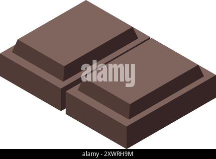 Semplice illustrazione isometrica 3d di due barrette di cioccolato disposte una accanto all'altra Illustrazione Vettoriale