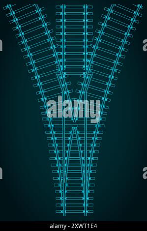 Illustrazioni vettoriali stilizzate di progetti di un bivio nei binari ferroviari Illustrazione Vettoriale
