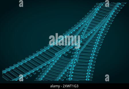 Illustrazioni vettoriali stilizzate di progetti isometrici di un bivio nei binari ferroviari Illustrazione Vettoriale