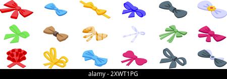 Set di icone Bowknots. Set di nodi diversi per decorare regali e accessori illustrazione vettoriale isometrica isolata su sfondo bianco Illustrazione Vettoriale