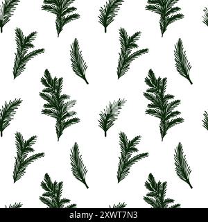 Motivo vettoriale senza cuciture con rami di pino verde, ideale per disegni a tema natalizio e invernale, decorazioni natalizie, biglietti d'auguri e feste Illustrazione Vettoriale