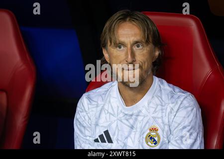 Luka Modric del Real visto durante la finale della Supercoppa UEFA 2024 tra il Real Madrid e l'Atalanta BC allo stadio PGE Narodowy di Varsavia. Punteggio finale; Real Madrid 2:0. Atalanta BC. Foto Stock