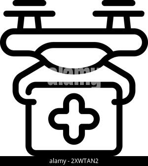 Icona line art di un drone che porta un kit di pronto soccorso, che rappresenta il concetto di consegna medica Illustrazione Vettoriale