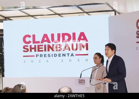 Città del Messico, Messico. 20 agosto 2024. Mario Delgado interviene durante una conferenza informativa accompagnata dall'entrante presidente del Messico Claudia Sheinbaum Pardo dopo aver annunciato come il processo elettorale del nuovo presidente di Morena, prima del cambio di seggio. Il 20 agosto 2024 a città del Messico, Messico. (Foto di Ian Robles/Eyepix Group/Sipa USA) credito: SIPA USA/Alamy Live News Foto Stock