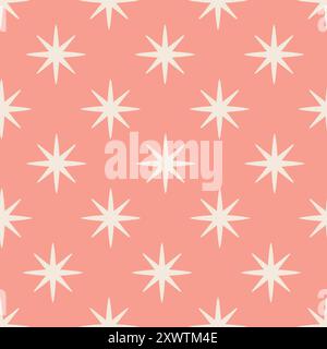 Motivo vettoriale senza cuciture con stelle natalizie bianche su un design rosa per le feste per la carta da imballaggio. Illustrazione vettoriale Illustrazione Vettoriale