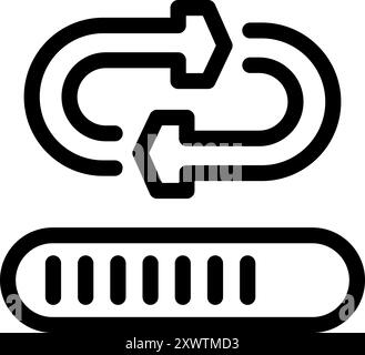Due frecce rivolte l'una verso l'altra che formano un cerchio sopra una barra di caricamento, che rappresenta il trasferimento dei dati Illustrazione Vettoriale