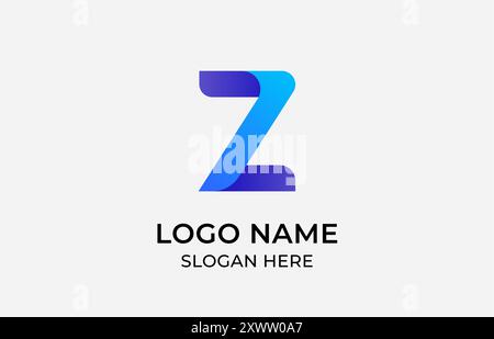 Lettera Z con logo minimalista combinata con il numero 7 sette, colore tecnologico, moderno e sfumato. File modificabile Illustrazione Vettoriale
