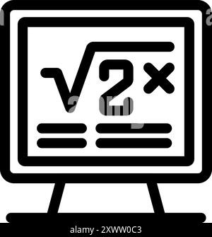 Semplice icona in grassetto dello schermo di un computer che visualizza una formula matematica, perfetta per progetti didattici o tecnologici Illustrazione Vettoriale