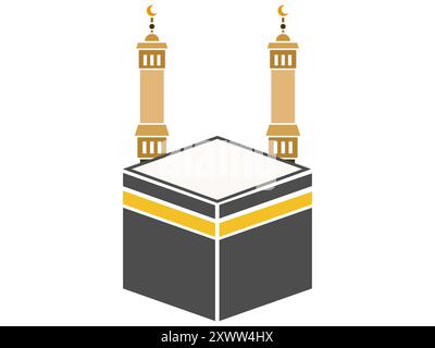 edificio sacro simbolo della kaaba, pellegrinaggio islamico hajj umrah musulmano che prega qibla antica architettura antica Illustrazione Vettoriale