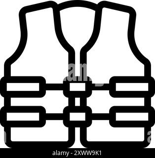 Semplice icona di linea di un giubbotto di salvataggio, equipaggiamento di sicurezza essenziale per la nautica e le attività acquatiche Illustrazione Vettoriale