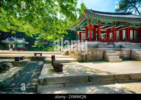 Colorato Padiglione nel Giardino segreto, Palazzo Changdeok, Seoul. Corea del Sud Foto Stock
