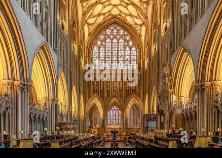 Il Quire, Cattedrale di Wells, Somerset, Inghilterra Foto Stock