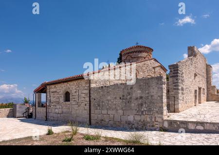 La chiesa della Vergine Maria in Koronisia, golfo Ambraciano, Arta, Grecia Foto Stock