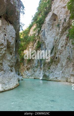 Incredibile paesaggio naturale nel canyon del fiume Acheron, vicino alle sorgenti, noto anche come la porta dell'Ade Foto Stock