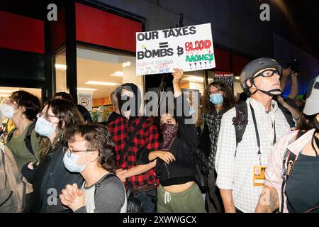 Chicago, Illinois, Stati Uniti. 20 agosto 2024. I manifestanti pro-Gaza marciano e sono corrotti dalla polizia nel centro di Chicago durante il DNC. (Immagine di credito: © J. Daniel HUD/ZUMA Press Wire) SOLO PER USO EDITORIALE! Non per USO commerciale! Foto Stock