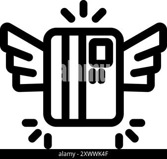 La carta di credito sta volando con le ali, che rappresentano la velocità e la facilità dei pagamenti online Illustrazione Vettoriale