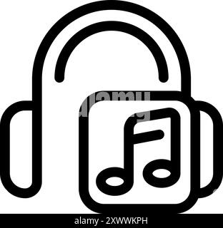 Icona minimalista delle cuffie che riproducono musica da un'app mobile Illustrazione Vettoriale