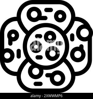 Icona a linea in grassetto che rappresenta un gruppo di cellule, utile per argomenti scientifici o medici Illustrazione Vettoriale