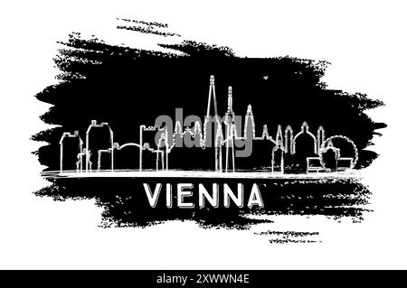 Profilo della città austriaca di Vienna. Schizzo disegnato a mano. Concetto di viaggio d'affari e turismo con architettura moderna. Illustrazione vettoriale. Illustrazione Vettoriale