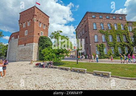 Craco, Polonia - 23 luglio 2022: Il Castello reale di Wawel, una residenza del castello situata nel centro di Cracovia. Turisti che esplorano la collina di Wawel Foto Stock