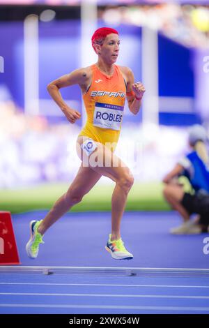 Carolina Robles partecipa ai 3000 m di Steeplechase ai Giochi Olimpici di Parigi 2024. Foto Stock