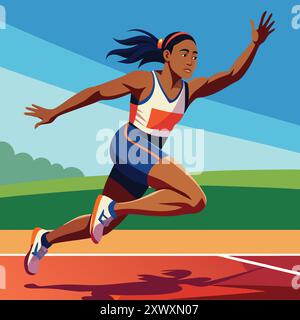 Illustrazione vettoriale salto lungo donna - Design di salto femminile atletico per grafica sportiva Illustrazione Vettoriale