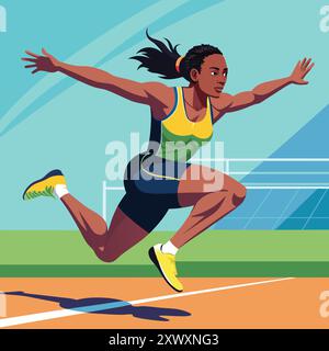 Illustrazione vettoriale salto lungo donna - Design di salto femminile atletico per grafica sportiva Illustrazione Vettoriale