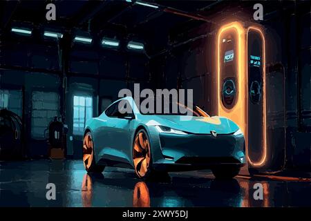 Illustrazione grafica vettoriale della tecnologia delle auto elettriche. Illustrazione Vettoriale