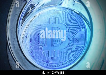 Blockchain, bitcoin macro, processore digitale Foto Stock
