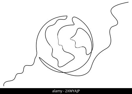 Globo terrestre continuo disegno di una linea dell'icona vettoriale del contorno isolato Illustrazione Vettoriale