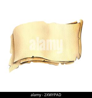 Fogli di carta, papiro, marrone e beige vecchi pezzi in una pila. Illustrazione acquerello disegnata a mano. Elemento singolo isolato da Foto Stock