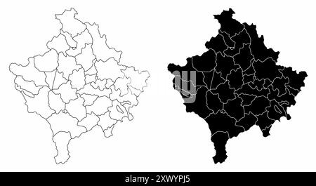 Le mappe amministrative in bianco e nero del Kosovo Illustrazione Vettoriale