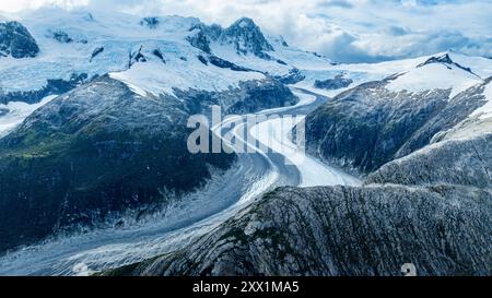 Aerea del ghiacciaio tortuoso Pia, Terra del fuoco, Cile, Sud America Foto Stock