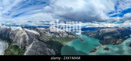 Aerea del ghiacciaio Pia e del suo fiordo, Tierra del Fuego, Cile, Sud America Foto Stock