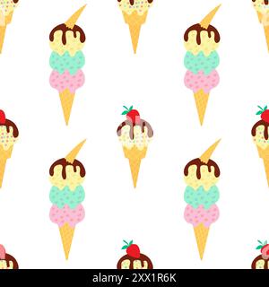 Gelato con coni per waffle Illustrazione Vettoriale