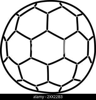 Icona della palla da calcio in bianco e nero con uno stile accattivante. Adatto per l'uso in sport, design relativi al calcio e materiali didattici. Illustrazione Vettoriale