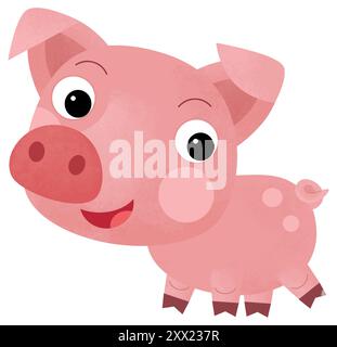 Cartoni animati scena felice con maiale maiale allevamento di animali da fattoria ranch è un'illustrazione sorridente per i bambini Foto Stock