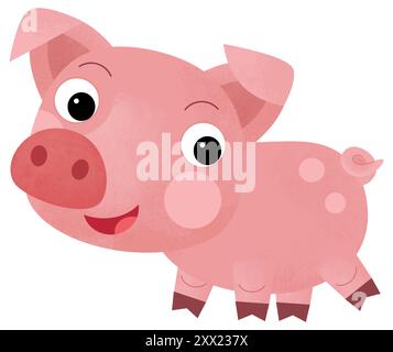 Cartoni animati scena felice con maiale maiale allevamento di animali da fattoria ranch è un'illustrazione sorridente per i bambini Foto Stock