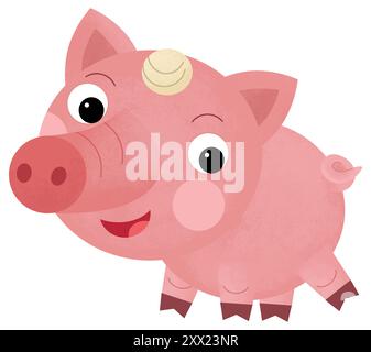 Cartoni animati scena felice con maiale maiale allevamento di animali da fattoria ranch è un'illustrazione sorridente per i bambini Foto Stock