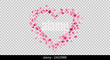 Petali sakura rosa con cornice a cuore isolata su sfondo png trasparente. Illustrazione Vettoriale