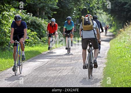 Radschnellweg im Ruhrgebiet Fahrradfahrer machen nach einer Zeit mit schlechtem Wetter eine Tour durch die Landschaft auf dem Radschnellweg RS1 bei Essen Nordrhein-Westfalen Deutschland *** autostrada ciclabile nella regione della Ruhr i ciclisti fanno un tour attraverso la campagna sulla strada RS1 vicino Essen Nord Reno-Westfalia Germania dopo un periodo di cattivo tempo Foto Stock