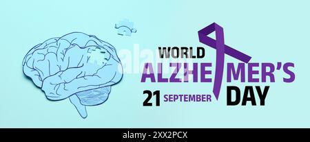 Banner per la giornata mondiale dell'Alzheimer con il cervello umano di carta Foto Stock