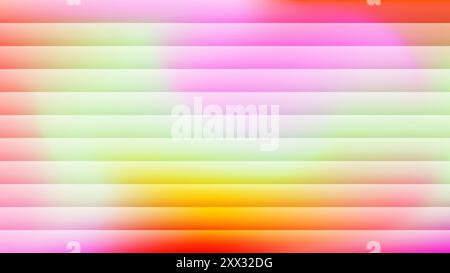 Sfondo 3D in vetro rosso giallo brillante. Vetro trasparente a coste colorato, con strisce orizzontali. Illustrazione Vettoriale