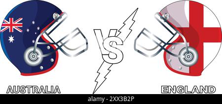 Australia vs Inghilterra bandiere vettoriali con illustrazione 3D sul casco da cricket per la partita contro sfondo trasparente Illustrazione Vettoriale